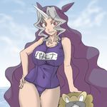  bibarel big_breasts bikini blue_hair breasts clothed clothing cloyster duo female feral hair hands_on_hips horn human humanized jouwan long_hair looking_at_viewer luna mammal navel nintendo pok&#233;mon pok&#233;morph pok&eacute;mon red_eyes school_swimsuit swimsuit video_games 