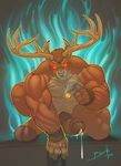  2014 abs anthro antlers bonk cervine cigar dripping flames glowing_eyes grin hooves horn looking_at_viewer male mammal muscles nude penis red_eyes reindeer smoke solo 