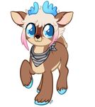  blue_eyes brown_fur cervine chibi cute deer denjideernine ear_piercing feral fur hair hooves mammal mtpcrew piercing two_tone_hair 