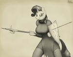  anthro anthrofied armor arrow arrowed breasts chain_mail chainmail clothing cutie_mark devs-iratvs equine female friendship_is_magic hair horn mammal monochrome my_little_pony pike polearm rarity_(mlp) shield solo spear tunic unicorn 