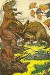 dinosaur fight group scalie stabbed tiny_arms triceratops tyrannosaurus unknown_artist 