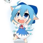  ahoge animal_ears blush cat_ears cat_tail chibi cirno fish hands_up ice ice_wings kemonomimi_mode open_mouth solo tail touhou twumi wings 