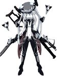  absurdres adapted_costume blue_eyes bow_(weapon) cape crossbow gloves glowing glowing_eyes gun highres kantai_collection long_hair ogawa_shou pale_skin rifle shinkaisei-kan silver_hair sketch smile sniper_rifle solo weapon white_background wo-class_aircraft_carrier 