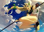  armor blonde_hair blue_eyes bob_(biyonbiyon) bow clouds dress long_hair seiken_densetsu seiken_densetsu_3 sky spear weapon 