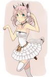  3u alternate_costume animal_ears armpits atelier_(series) atelier_escha_&amp;_logy bad_id bad_pixiv_id blush braid breasts dress escha_malier french_braid frills green_eyes hat kemonomimi_mode medium_breasts paw_pose pink_background pink_hair short_hair short_twintails skirt solo standing standing_on_one_leg strapless strapless_dress tail thighhighs twintails white_legwear white_skirt zettai_ryouiki 