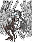  bare_shoulders breasts cyborg dark_persona gloves glowing glowing_eye hairband headgear highres kantai_collection long_hair medium_breasts monochrome nagato_(kantai_collection) ogawa_shou shinkaisei-kan sketch solo thighhighs torn_clothes 