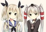  amatsukaze_(kancolle) blonde_hair blush brown_eyes gray_hair kantai_collection shimakaze_(kancolle) sky_(freedom) twintails 