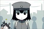  akitsu_maru_(kantai_collection) black_eyes black_hair blush_stickers comic double_bun hat kantai_collection kei-suwabe multiple_girls naka_(kantai_collection) one_eye_closed pale_skin photobomb silent_comic star sweat sweatdrop tongue tongue_out 