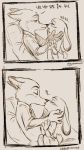  anthro canine disney female fox interspecies judy_hopps kissing lagomorph love male mammal mitoro nick_wilde rabbit text translation_request zootopia 