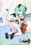  bad_id bad_pixiv_id bed bedroom black_shirt black_wings blue_eyes blue_panties blush bow breasts butt_crack byulzzimon character_request cleavage copyright_name demon_girl demon_tail embarrassed frilled_panties frills green_hair highres horns indoors looking_at_viewer medium_breasts no_pants open_mouth panties pillow puffy_sleeves shirt shoes short_hair short_sleeves solo striped striped_panties stuffed_animal stuffed_toy tail teddy_bear thighhighs underwear unleashed white_legwear wings 