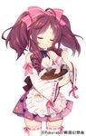  apron bad_id bad_pixiv_id baking bow breasts byulzzimon chocolate cleavage closed_eyes detached_sleeves dress hair_bow long_hair long_sleeves mixing_bowl official_art purple_dress ribbon-trimmed_legwear ribbon-trimmed_sleeves ribbon_trim sengoku_gensoukyoku small_breasts smile solo spatula stirring thighhighs twintails watermark white_background white_legwear 