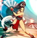  breasts brown_hair fan folding_fan genzoman gloves japanese_clothes large_breasts long_hair md5_mismatch open_mouth pelvic_curtain ponytail shiranui_mai solo the_king_of_fighters 