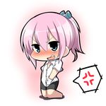  alternate_costume anger_vein blush chibi fang gloves gradient gradient_background kantai_collection open_mouth pink_hair ponytail shiranui_(kantai_collection) simple_background solo twumi white_background 