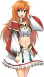  artist_request bare_shoulders character_request choker crop_top earrings green_eyes highres jewelry langrisser long_hair midriff navel official_art orange_hair skirt smile solo stomach white_background white_skirt 