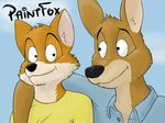  anthro canine clothed clothing dan duo fox friends fur josh kangaroo male mammal marsupial paintfox sky_background sky_backround smile text 