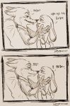  anthro anthro_on_anthro canine disney female fox interspecies judy_hopps kissing lagomorph love male mammal mitoro nick_wilde rabbit text translation_request zootopia 