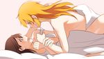  bad_id bad_pixiv_id bed bed_sheet blue_eyes blush breasts brown_hair charlotte_e_yeager eye_contact gertrud_barkhorn grin hanging_breasts hug hug_from_behind kisetsu long_hair looking_at_another looking_back lying lying_on_person medium_breasts multiple_girls nude on_back open_mouth orange_hair shirt_grab short_hair smile strike_witches tank_top world_witches_series yuri 