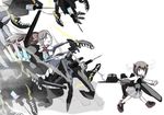  bow bow_(weapon) brown_hair chasing crossbow dark_persona hair_bow headband headgear kantai_collection long_hair mamiya_(kantai_collection) multiple_girls ogawa_shou shinkaisei-kan short_hair sketch skirt smile taihou_(kantai_collection) thighhighs weapon white_background 