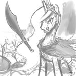  angry arrow arrowed cape crossover equine female feral friendship_is_magic horn horse john_joseco king_leonidas mammal my_little_pony parody pony princess_celestia_(mlp) solo sword weapon winged_unicorn wings 