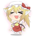  &gt;_&lt; :d animal_ears cat_ears cat_tail chibi closed_eyes fang flandre_scarlet hat kemonomimi_mode open_mouth smile solo tail touhou twumi v-shaped_eyebrows wings xd 