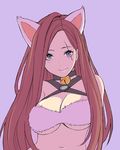  alternate_costume animal_costume animal_ears bell breasts cat_costume cat_ears fur green_eyes ieung-isegae katarina_du_couteau kitty_cat_katarina large_breasts league_of_legends long_hair looking_at_viewer navel red_hair scar simple_background smile solo 