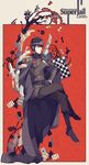  black_hair bone cape card chess_piece chessboard epaulettes glasses hat highres male_focus playing_card solo superjail the_warden wenny02 