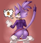  angry anthro back_turned blaze_the_cat blush butt cat clothed clothing disembodied_hand drxsmokey fangs feline female half-closed_eyes looking_at_viewer looking_back mammal open_mouth panties panties_down pants pants_down panty_pull plain_background pussy sega sonic_(series) tongue underwear undressing yellow_eyes 