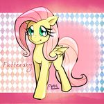  anicmj equine eyelashes female feral fluttershy_(mlp) friendship_is_magic fur hair long_hair mammal my_little_pony pegasus pink_hair solo standing wings yellow_fur 