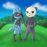  anthro balls blush chibi fur hair leaf looking_at_viewer male mammal nintendo nude outside pancham penis pok&#233;mon pok&eacute;mon riolu smile tongue video_games zekromlover 