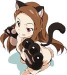  :q animal_ears barefoot blush brown_hair cat_ears cat_paws cat_tail fake_animal_ears fake_tail from_above idolmaster idolmaster_(classic) long_hair looking_at_viewer looking_up minase_iori paws red_eyes solo tail tongue tongue_out umanosuke white_background 