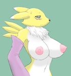  areola big_areola big_breasts black_nose breasts bust canine chest_tuft digimon elbow_gloves erect_nipples female fox fur gloves green_background huge_breasts looking_at_viewer lord_friez mammal mane multicolor_fur navel nipples nude plain_background puffy_nipples renamon side_boob simple_background solo sssonic2 tuft two_tone_fur white_fur yellow_fur 