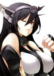  asya bare_shoulders black_hair blush breasts elbow_gloves fingerless_gloves gloves hairband headgear highres kantai_collection large_breasts long_hair nagato_(kantai_collection) one_eye_closed red_eyes solo 