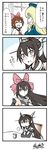  4koma atago_(kantai_collection) azumanga_daiou black_hair blonde_hair blush bow brown_hair comic elbow_gloves fang gloves headgear highres ikazuchi_(kantai_collection) kantai_collection long_hair multiple_girls nagato_(kantai_collection) parody thighhighs translated yamato_nadeshiko 