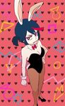  1girl animal_ears black_hair bow bowtie breasts bunny_ears bunny_girl bunnysuit detached_collar fang high_heels kill_la_kill matoi_ryuuko oto-010 short_hair thighhighs wrist_cuffs 