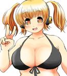  bad_id bad_pixiv_id bikini blonde_hair breasts cleavage headphones large_breasts looking_at_viewer nitroplus open_mouth orange_eyes sawa_daikon short_hair smile solo super_pochaco swimsuit twintails v 