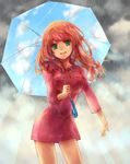  aibara_mitsuki bad_id bad_pixiv_id green_eyes highres long_hair looking_at_viewer nike_remercier orange_hair rain smile solo soredemo_sekai_wa_utsukushii umbrella 