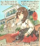  adjusting_hair blush brown_eyes brown_hair colored_pencil_(medium) dated flat_chest headband headgear kantai_collection kirisawa_juuzou looking_at_viewer numbered pleated_skirt short_hair skirt solo taihou_(kantai_collection) traditional_media translation_request twitter_username 