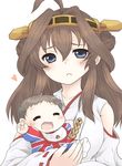  :&lt; ^_^ ahoge aoi_tobira baby bib blush closed_eyes detached_sleeves double_bun flag_print hairband heart highres if_they_mated kantai_collection kongou_(kantai_collection) nontraditional_miko open_mouth pout smile the_first_ship_of_the_kongou_from_jamaica union_jack 