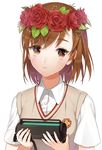  bad_id bad_pixiv_id brown_hair expressionless flower head_mounted_display head_wreath headwear_removed misaka_imouto rose sanho_(pulchritude) school_uniform solo to_aru_kagaku_no_railgun to_aru_majutsu_no_index upper_body 