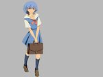  ayanami_rei blue_hair gray mebae_(artist) neon_genesis_evangelion red_eyes seifuku short_hair socks 