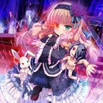  &gt;:) blue_eyes blush brown_hair burning_eye fang fang_out gothic_lolita heterochromia highres kazumasa kidatsu!_dungeons_lord lolita_fashion long_hair looking_at_viewer puppet puppet_strings red_eyes smile solo v-shaped_eyebrows 