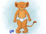  2013 animated anthro brown_fur cub diaper disney eyes_closed feline female flat_chested fur kisu_(artist) lion mammal nala nipples peeing signature solo the_lion_king urine wetting young 