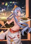  ass blue_hair blush bug butt_crack butterfly chinese_clothes green_eyes insect long_hair looking_at_viewer million_arthur_(series) solo sword tiara topless twintails wardrobe_malfunction weapon weiyinji_xsk 