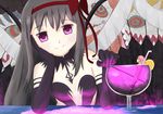  akemi_homura akuma_homura bare_shoulders black_gloves black_hair black_wings blush choker clara_dolls_(madoka_magica) cup dress drink drinking_glass drinking_straw elbow_gloves feathered_wings giantess gloves green_eyes hair_ribbon highres kaname_madoka keimatcha long_hair looking_at_another looking_at_viewer mahou_shoujo_madoka_magica mahou_shoujo_madoka_magica_movie multicolored multicolored_eyes multiple_girls nude pink_hair purple_eyes red_eyes ribbon ringed_eyes sharp_teeth short_hair size_difference smile spoilers teeth wine_glass wings 