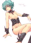  :o arm_guards brooch c-string collarbone detached_collar gem green_eyes green_hair hair_over_one_eye jewelry johan_andersen male_focus navel nipples parted_lips revealing_clothes shin_guards solo tobi_(one) white_background yuu-gi-ou yuu-gi-ou_gx 