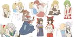  alice_margatroid alternate_costume bashamichi blonde_hair blush boots breasts brown_hair chin_grab cleavage dress green_hair hairband hakurei_reimu heart highres izayoi_sakuya kazami_yuuka kirisame_marisa leash magic maid maid_headdress medium_breasts multiple_girls mystia_lorelei mystia_lorelei_(bird) plaid plaid_skirt plaid_vest silver_hair skirt skirt_set small_breasts smirk torinone touhou translation_request vest wings yagasuri yuri 