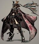  armor cape helmet high_heels japanese_armor kabuto katana kusazuri midriff moto_murabito original planted_sword planted_weapon rope samurai sandals shikoro shoes solo suneate sword tabi thighhighs traditional_media weapon 