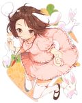  animal_ears bad_id bad_pixiv_id brown_eyes brown_hair bunny bunny_ears bunny_tail buriki carrot foreshortening full_body hands inaba_tewi jewelry mary_janes pendant ribbon-trimmed_clothes ribbon-trimmed_legwear ribbon_trim shoes short_hair smile solo tail thighhighs touhou white_legwear 