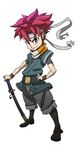  belt chrono_trigger crono headband male_focus red_hair scarf sheath smile solo sword weapon wristband yubidoriru 