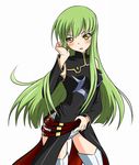  blush c.c. code_geass green_hair gurio long_hair solo thighhighs undressing yellow_eyes 